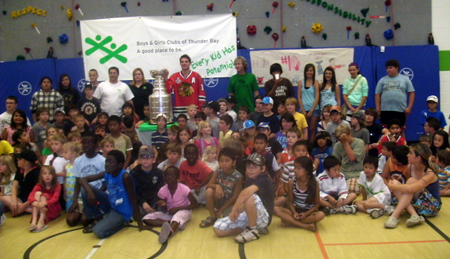 Patrick Sharp and Stanley Cup at Boys and Girls Club