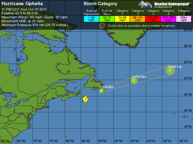Ophelia Tracking Over Southern Newfoundland by Morning