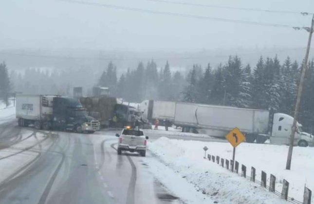 Multiple Transport Truck Collision at Sistonens Corner