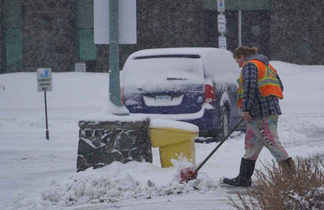 Easter Monday - Shoveling Snow in Downtown Waterfront District