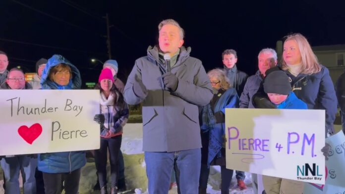 Conservative Leader Pierre Poilierve in Thunder Bay on Red River Road January 12 2024