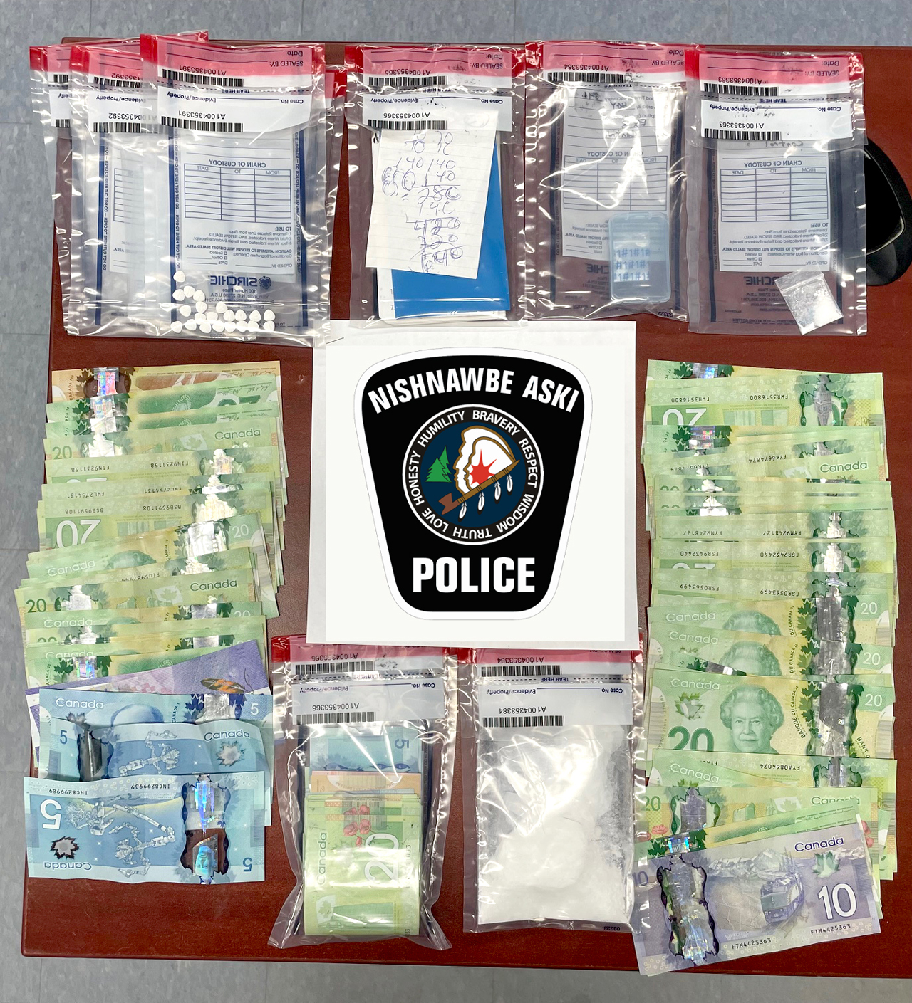 Police arrested two suspects and seized a quantity of cocaine and Hydromorphone pills following a search of two Sandy Lake First Nation homes