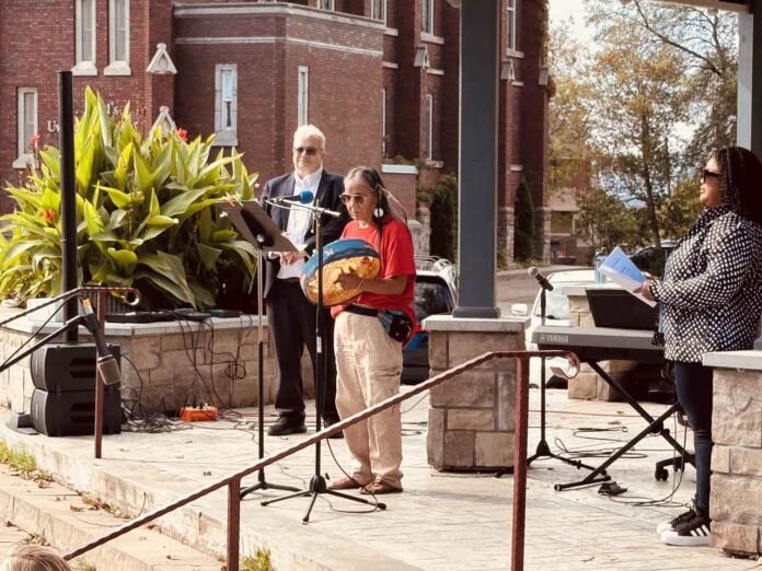 Amanda Perreault Opens with prayer and the Ancestor Song at World Peace Day