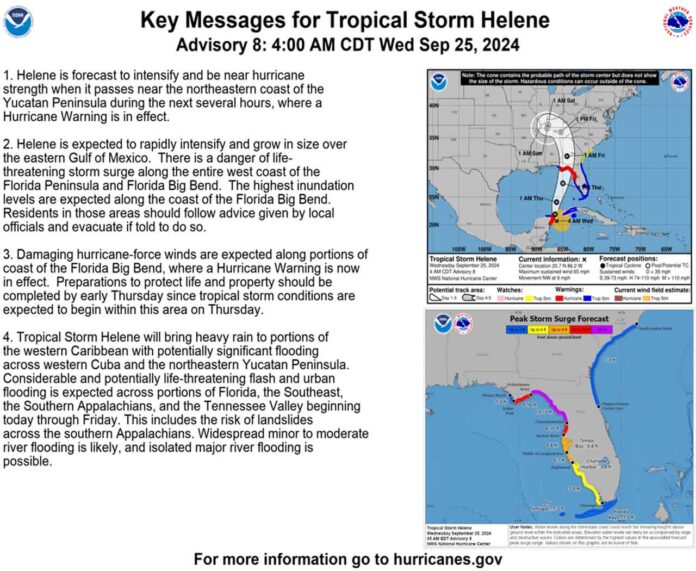 9 am Key messagers NOAA on Tropical Storm Helene