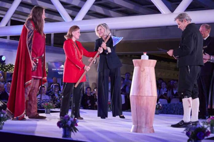 In keeping with the naming tradition, during the ceremony, Ivana Elice, godmother of the Viking Vela, was presented with a historic Viking broad axe by Ann Ziff, the esteemed philanthropist, Chairman of the Metropolitan Opera and godmother of the Viking Saturn. The same axe was previously used in the naming of the Viking Saturn in June 2023. For more information, visit www.viking.com