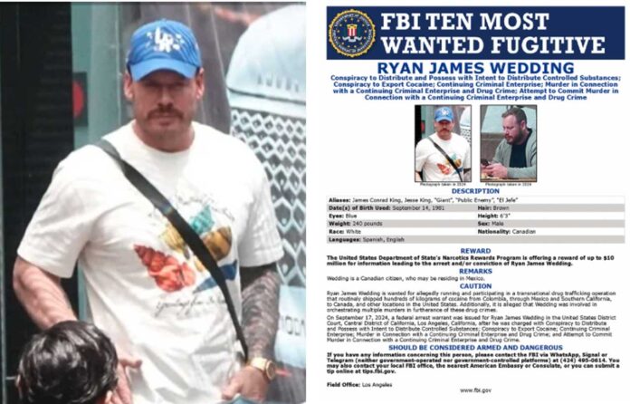 $10 Million Reward for Information leading to the capture of Ryan Wedding